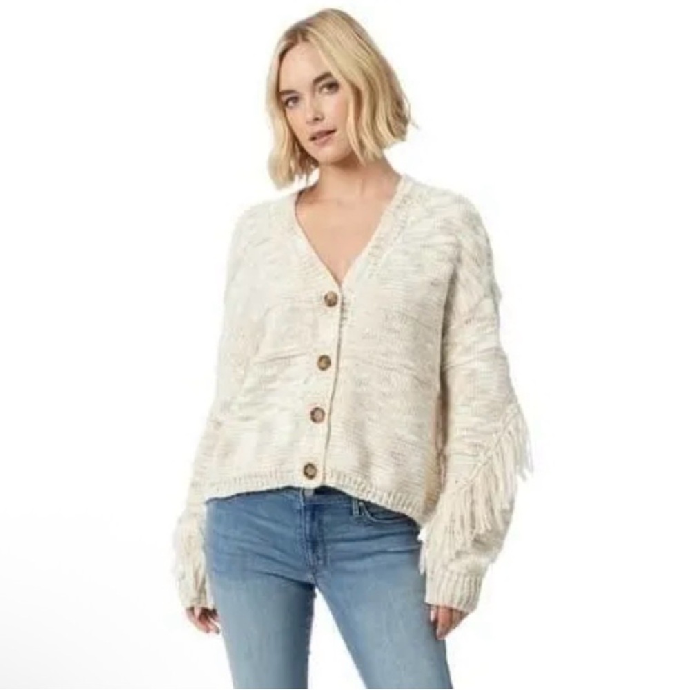 Jessica Simpson Women Aamina Oatmeal Fringe Cardigan